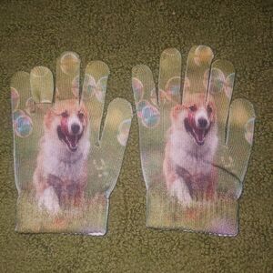 Kids Lightweight Winter Gloves -  Double Sided Corgi Graphics -  New